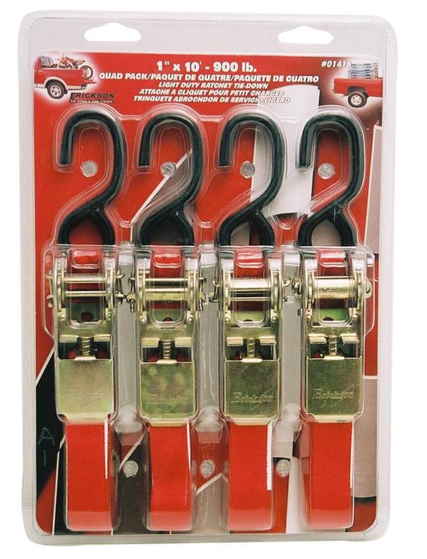 Erickson 1" X 10' Ratchet Tie Downs 4 Pack