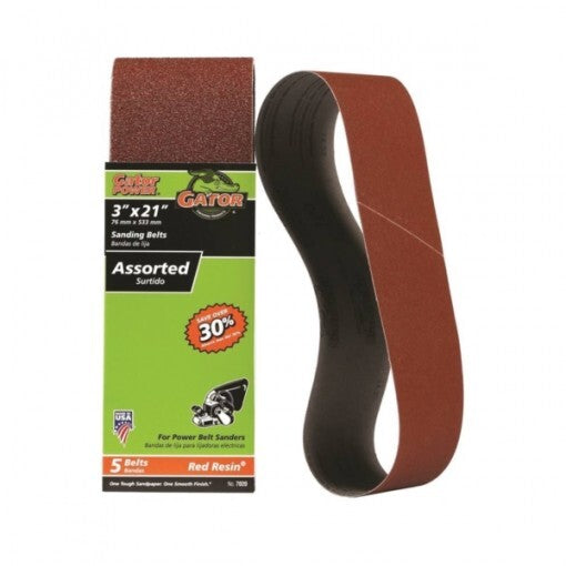 Gator 3" X 21" Sanding Belt Assorted Grits 5 Pack