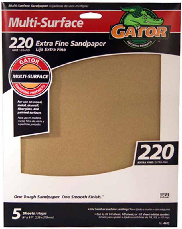 Gator 9" X 11" Multi-Surface Sanding Sheet 220 Grit 5 Pack