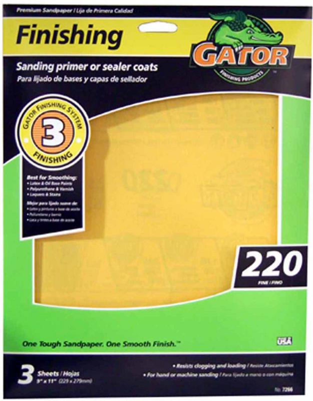 Gator 9" x 11" Sand Paper 220 Grit 3 Sheets