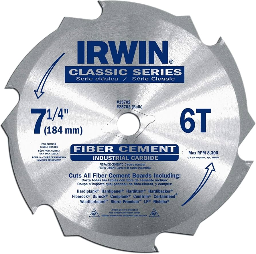 Irwin 7-1/4" Fiber Cement Saw Blade 6T