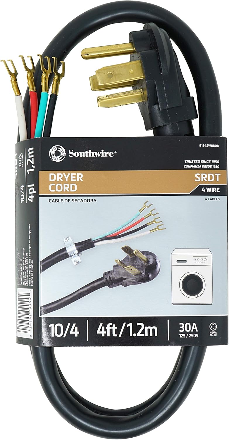 Southwire Dryer Cord 4 Wire 30 Amp 4'