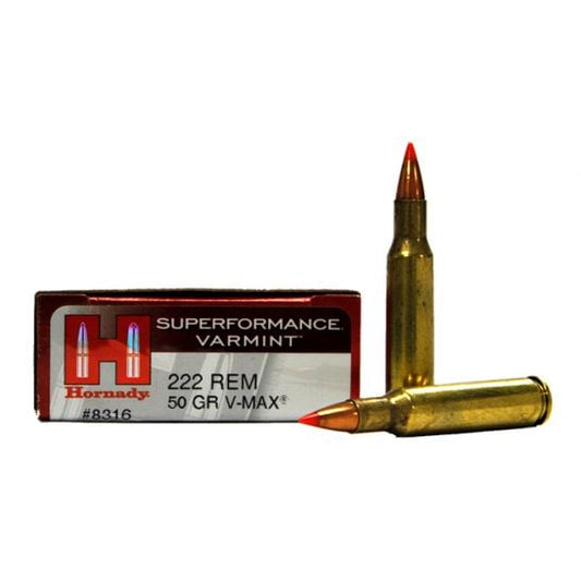 Hornady .222 Remington 50 Grain V-Max Superformance Varmint Ammo 20 Pack