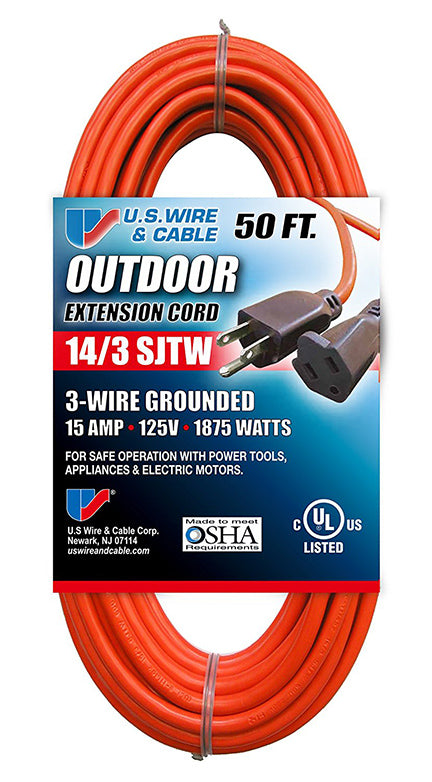 US Wire 14/3 SJTW 50' Outdoor Extension Cord