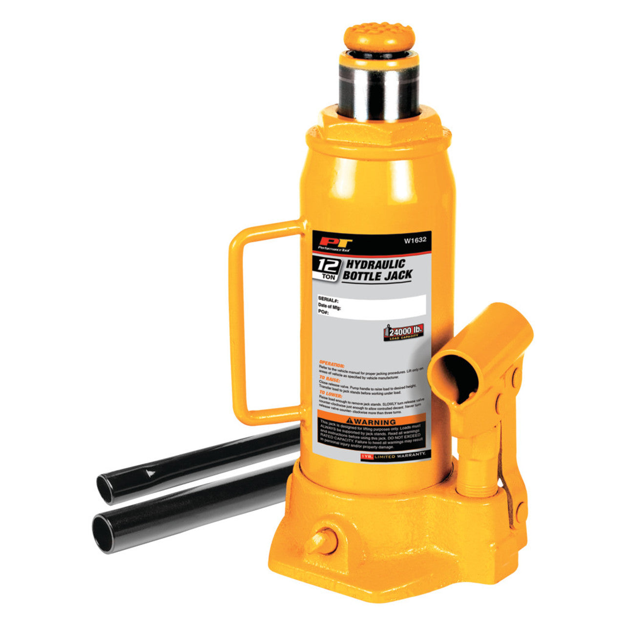 Performance Tool 12 Ton Hydraulic Bottle Jack