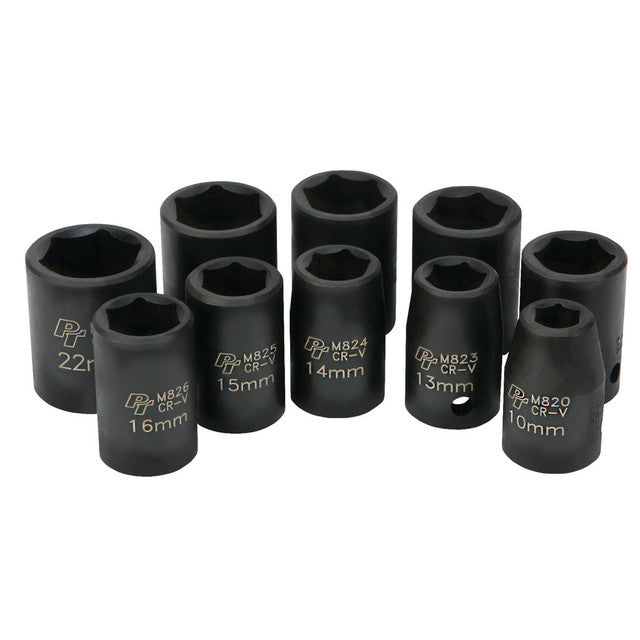 Performance Tool 1/2" Drive Metric Impact Socket Set 10 Piece