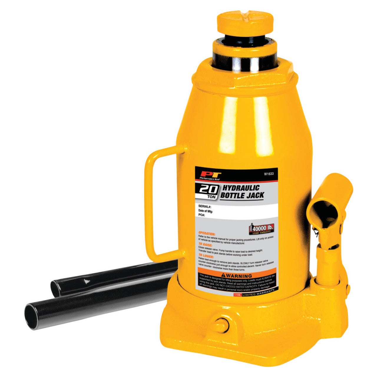 Performance Tool 20 Ton Hydraulic Bottle Jack