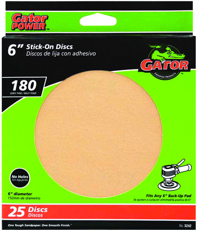 Gator 6" Stick-On Sanding Disc 180 Grit 25 Pack