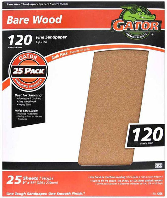 Gator 9" x 111" Bare Wood Sand Paper 120 Grit 1 Piece