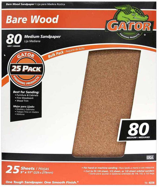 Gator 9" x 11" Bare Wood Sand Paper 80 Grit 1 Piece