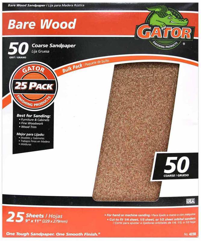 Gator 9" x 11" Bare Wood Sand Paper 50 Grit 1 Piece