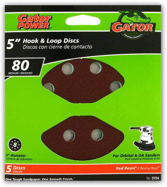 Gator 5" Hook & Loop Sanding Disc 80 Grit 5 Pack