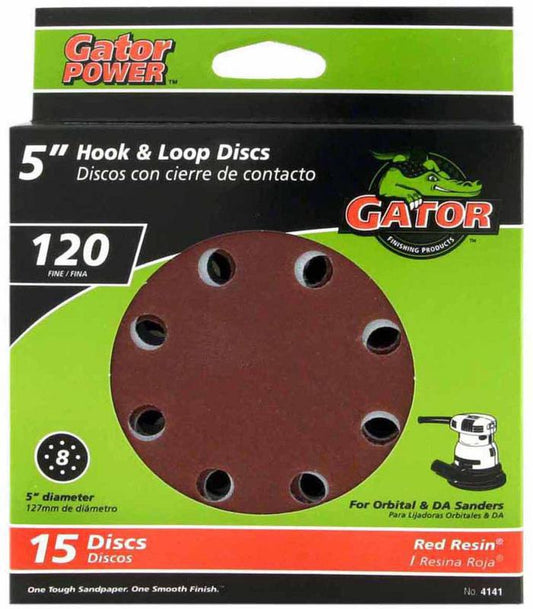 Gator 5" Hook & Loop Sanding Disc 120 Grit 15 Pack