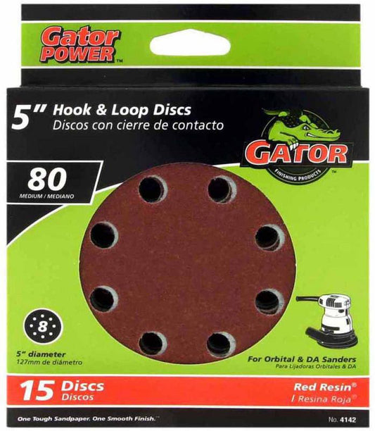 Gator 5" Hook & Loop Sanding Disc 80 Grit 15 Pack