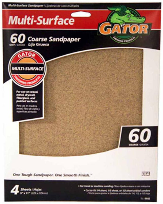 Gator 9"x 11" Sand Sheets 60 Grit  4 Sheets