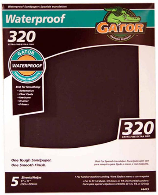 Gator 9"x11" Sand Paper 320 Grit 5 Sheets