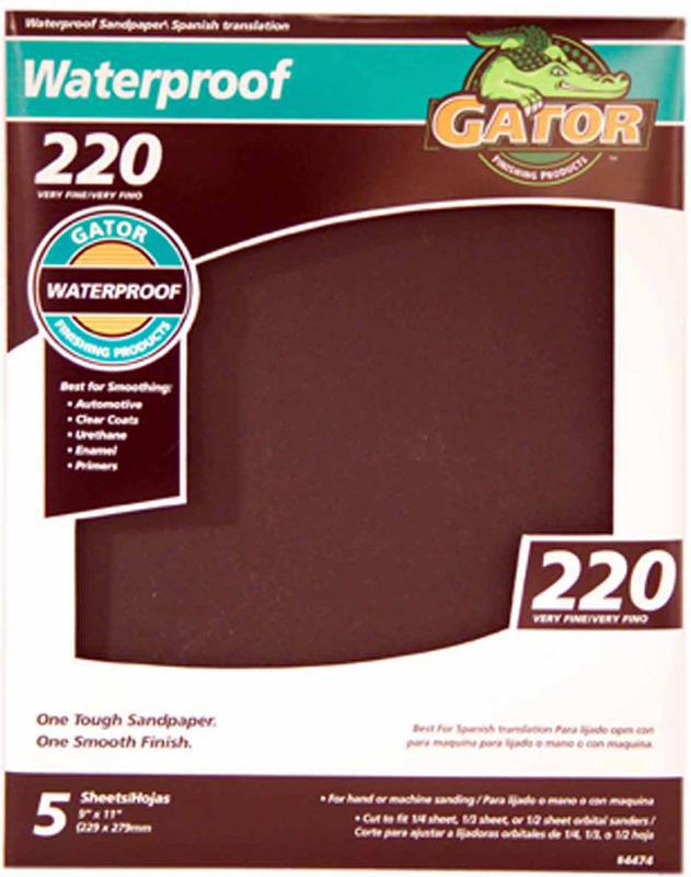 Gator 9" x 11" Waterproof Sanding Sheet 220 Grit 5 Pack