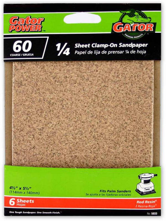 Gator 1/4 Clamp-On Sanding Sheet 60 Grit 6 Pack