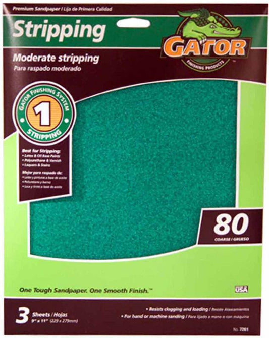 Gator 9" X 11" Sandpaper 80 Grit 80 Grit 3 Sheets