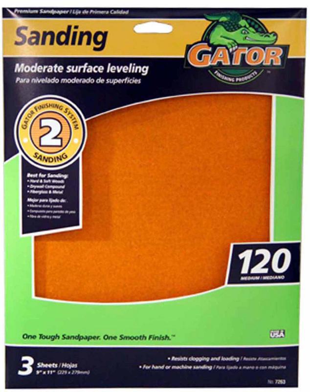 Gator 9"x 11" Sandpaper 120 Grit 3 Sheets