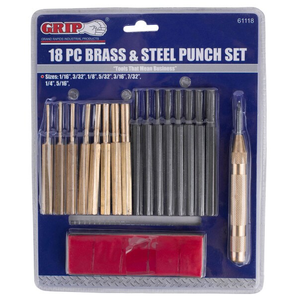 Grip Tools Brass & Steel 18 Piece Punch Set