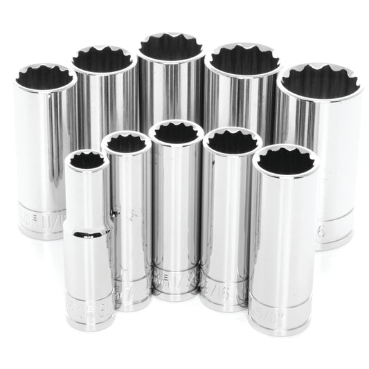 Performance Tool 3/8" Drive 12 Point SAE Deep Socket Set 10 Piece