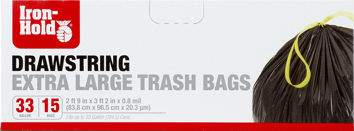 33Gal .08Ml XL Drawstring Trash Bags 15-Count