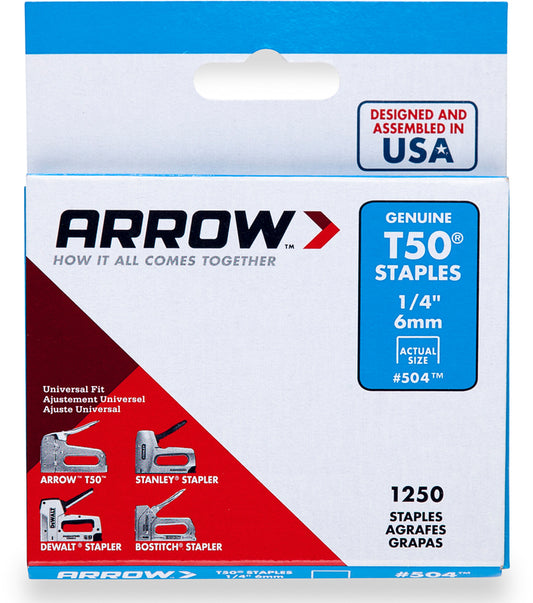 Arrow 1/4" T50 Staples 1250 Pack