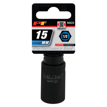 Performance Tool Impact Socket 1/2" Drive 6 Point Metric