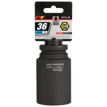 Performance Tool Deep Well Impact Socket 3/4" Drive 6 Point Metric