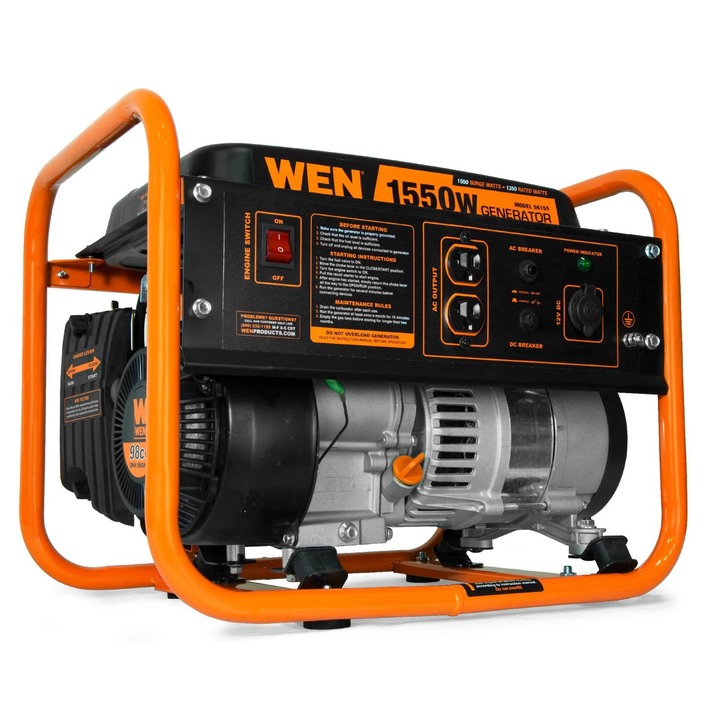 Wen 4-Stroke 98cc 1550-Watt Portable Power Generator