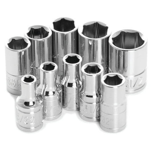 Performance Tool 1/4" Drive 6 Point SAE Socket Set 10 Piece