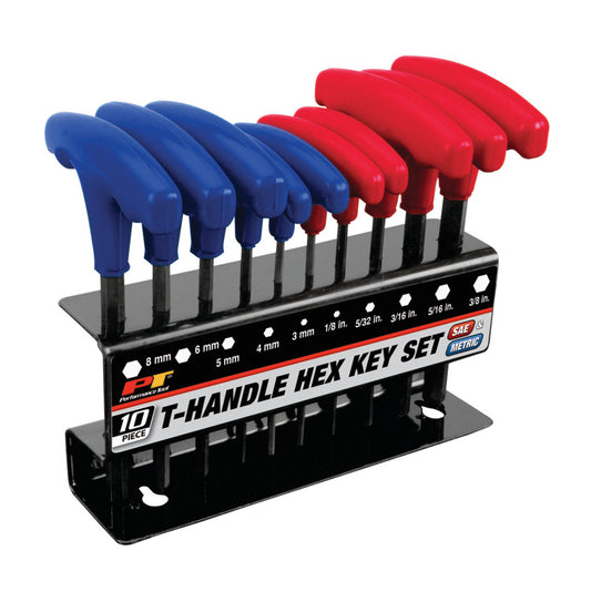 Performance Tool SAE/Metric T-Handle Hex Key Set 10 Piece