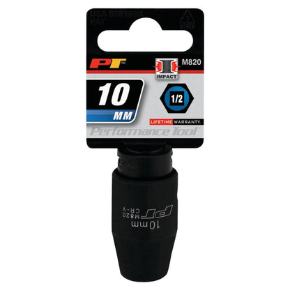 Performance Tool Impact Socket 1/2" Drive 6 Point Metric