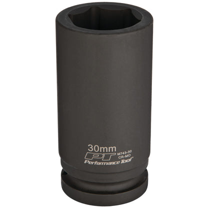 Performance Tool Deep Well Impact Socket 3/4" Drive 6 Point Metric