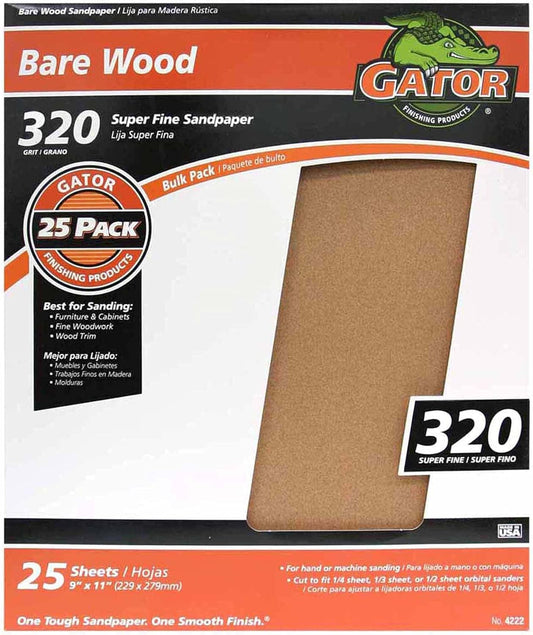 Gator 9" x 11" Bare Wood Sand Paper 320 Grit 1 Piece