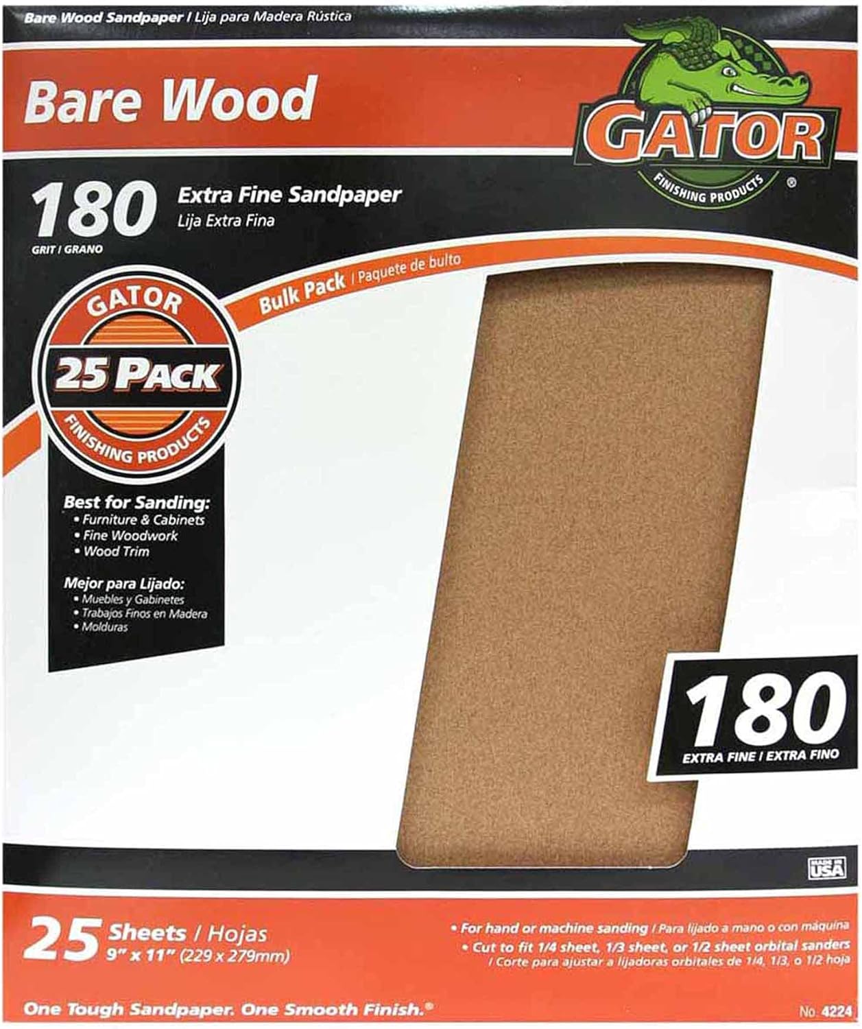 Gator 9" X 11" Sandpaper 180 Grit 1 Sheet