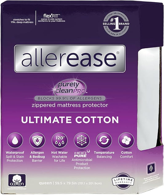 AllerEase Ultimate Allergy Protection and Comfort Zippered Mattress Protector, Full