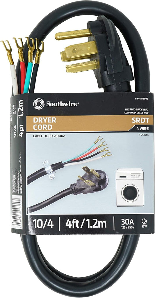 Southwire Dryer Cord 4 Wire 30 Amp 4'