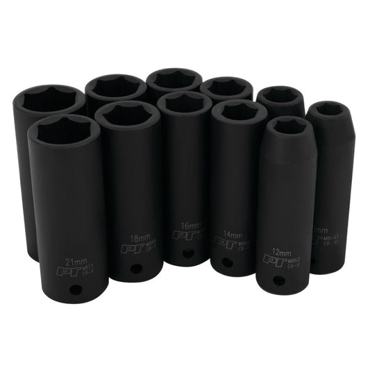 Performance Tool 1/2" Drive Metric Deep Impact Socket Set 11 Piece