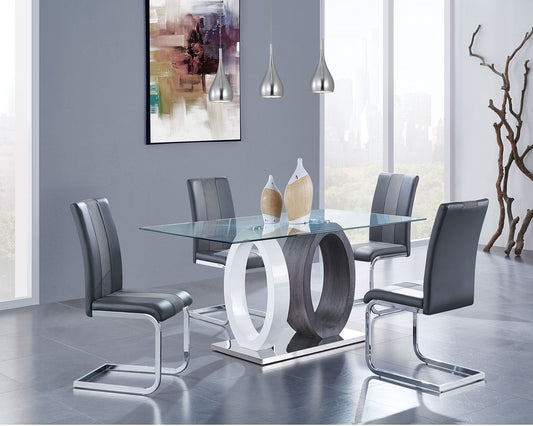 Modern Glass Top Dining Room Table and Chair Set