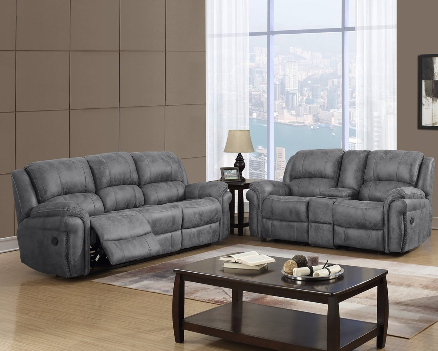 U0903  Grey Sofa , Loveseat and Recliner