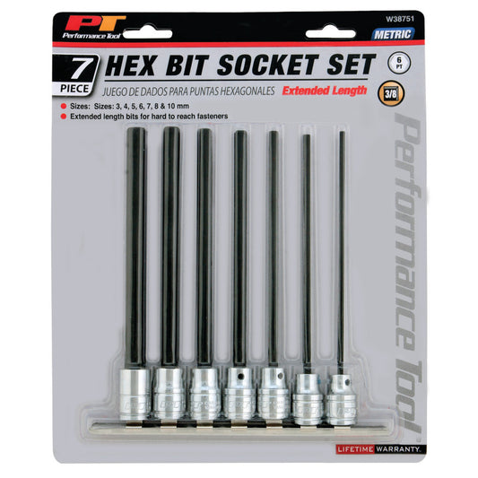 Performance Tool 3/8" Drive Metric Hex Bit Socket Set 7 Piece