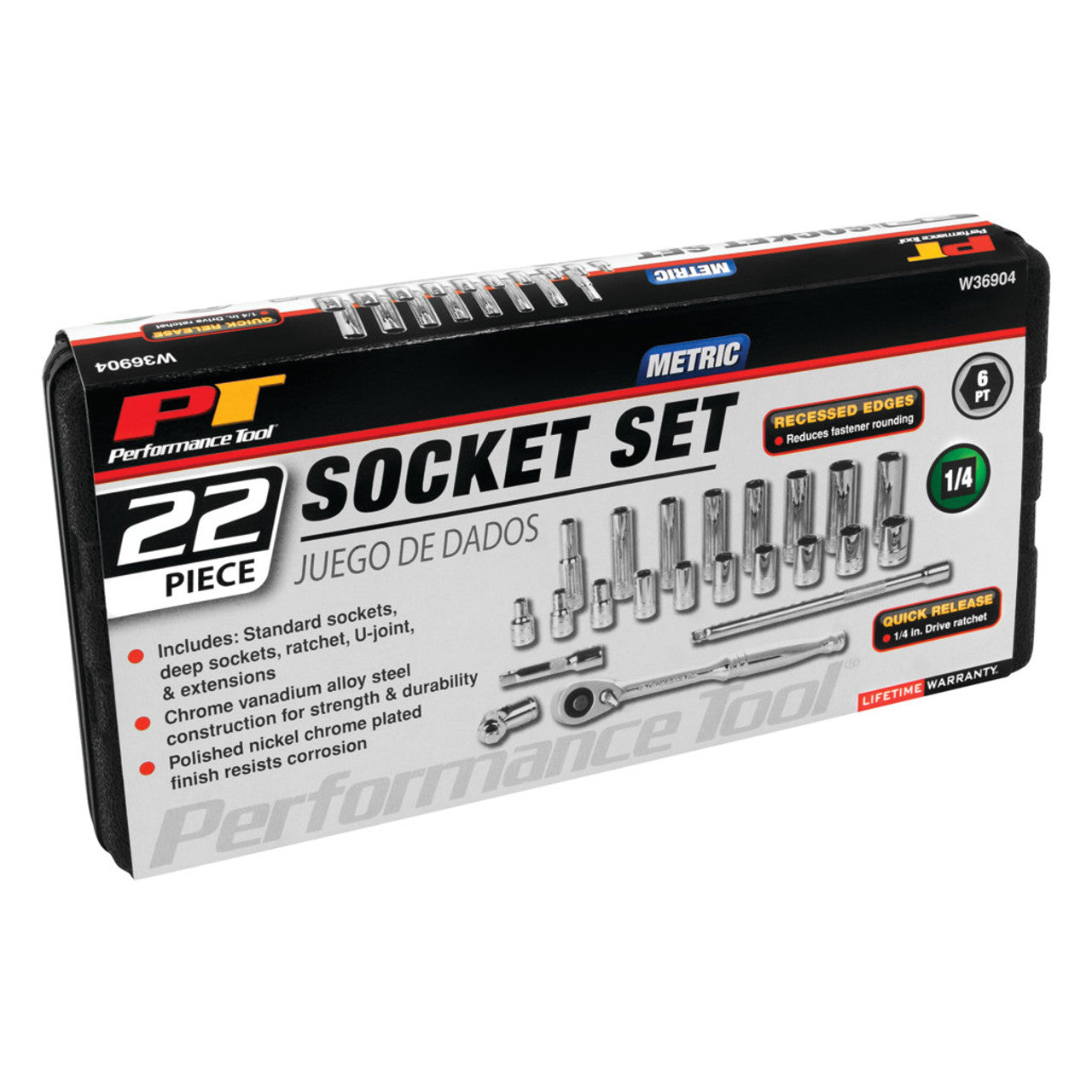 Performance Tool 1/4" Drive 6 Point Metric Socket Set 22 Piece