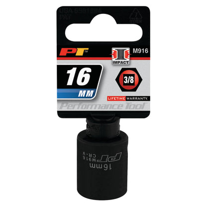 Performance Tool Impact Socket 3/8" Drive 6 Point Metric