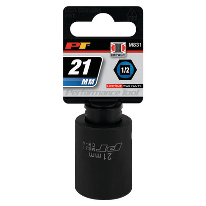 Performance Tool Impact Socket 1/2" Drive 6 Point Metric