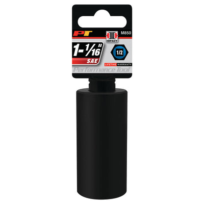 Performance Tool Deep Well Impact Socket 1/2" Drive 6 Point SAE