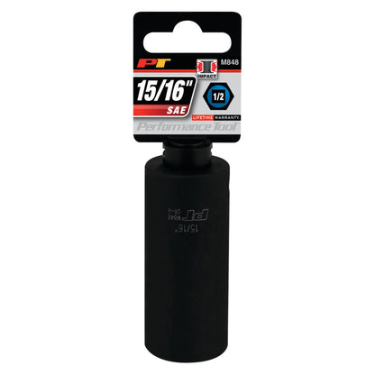 Performance Tool Deep Well Impact Socket 1/2" Drive 6 Point SAE