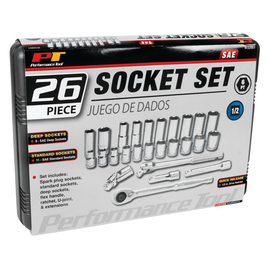 Performance Tool 1/2" Drive SAE Socket Set 26 Piece