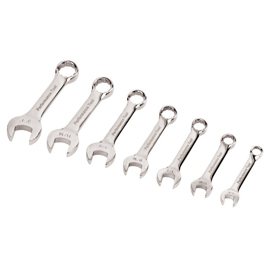 Performance Tool SAE Stubby Wrench Set 7 Piece